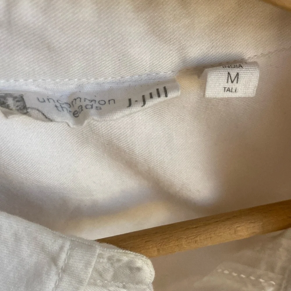 Women's J.Jill Button Down Blouse Shirt, M, White Cotton Pintucked